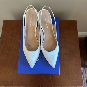 STUART WEITZMAN - Dancer 75 satin slingback pumps - White Satin - Size 7.5